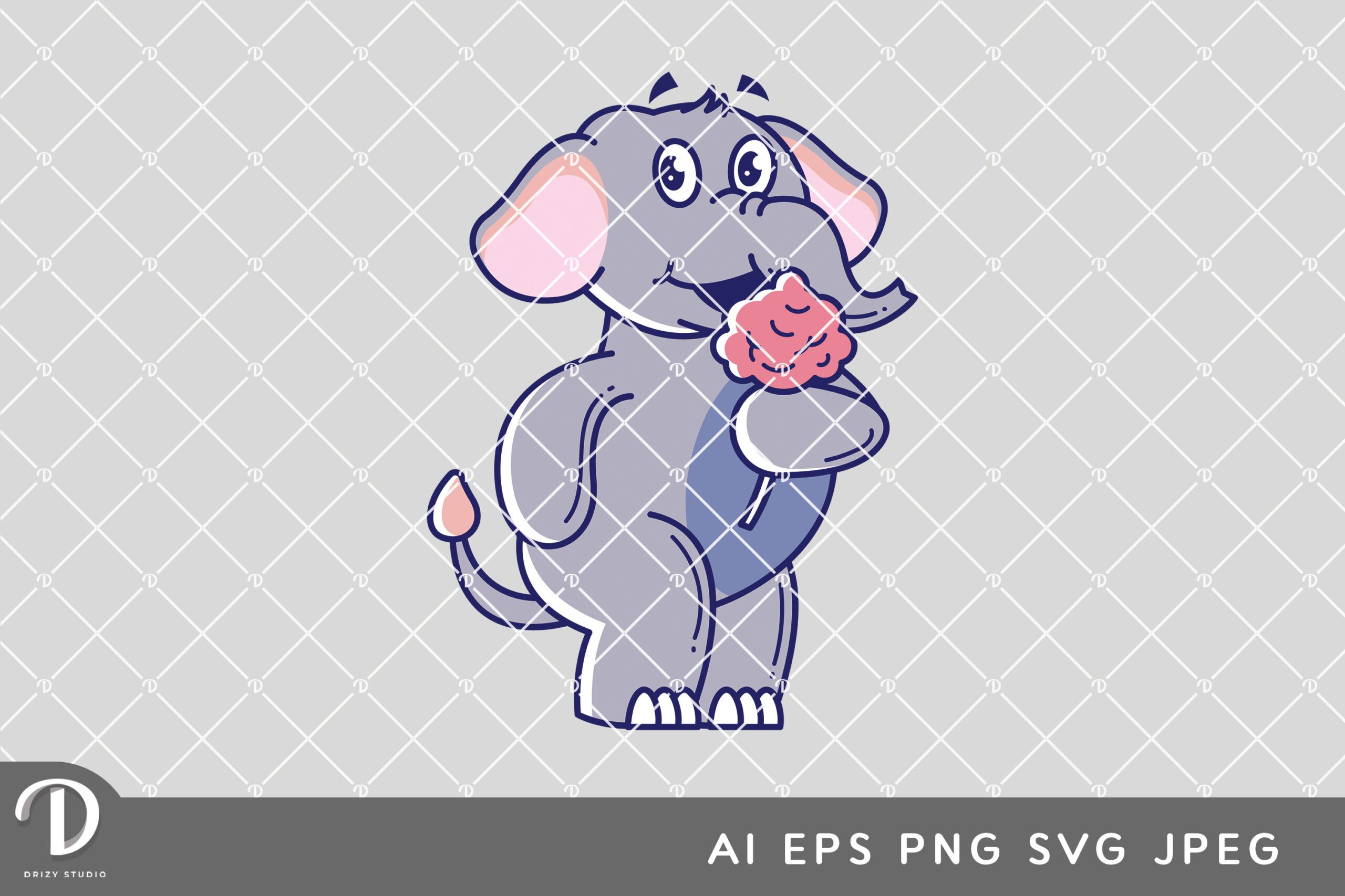 Elephant Eating Cotton Candy Illustration Drizy Studio