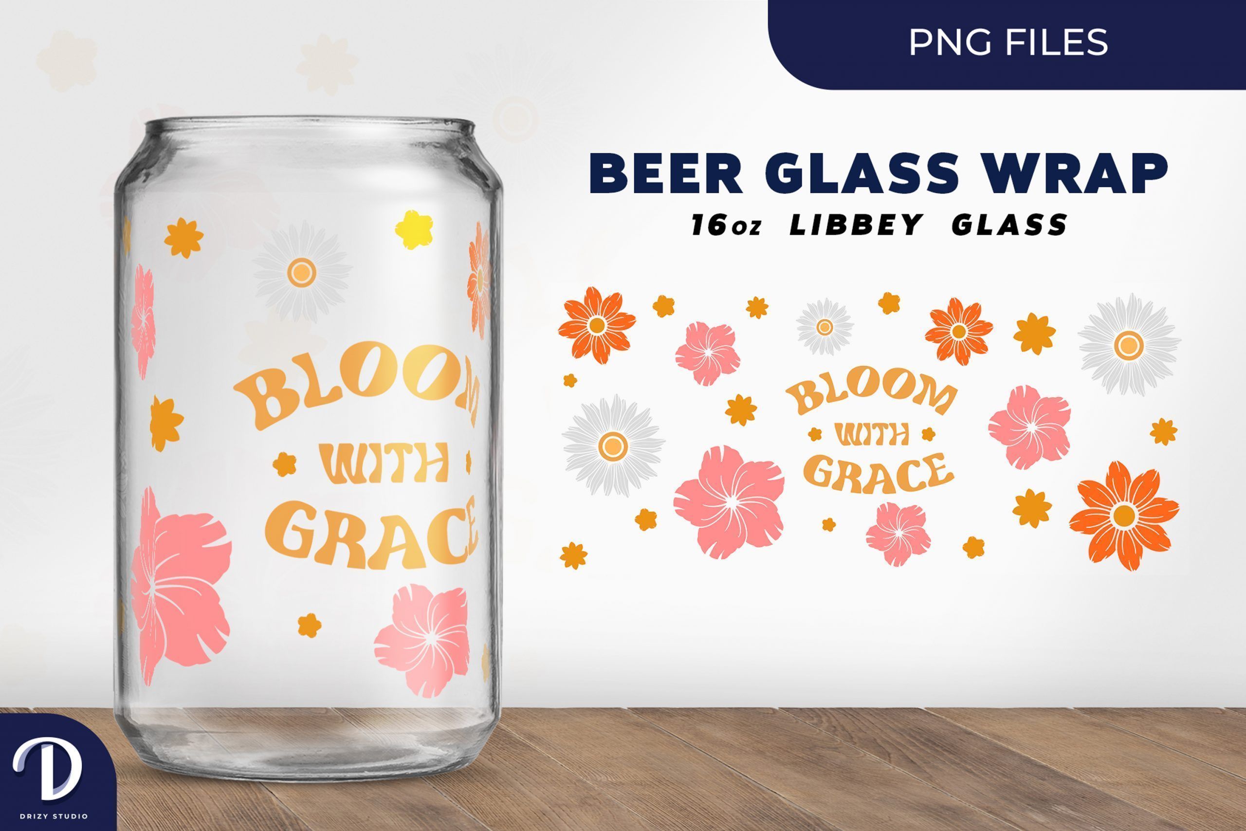 Beer Can Glass Wrap  Floral Libbey Can Glass Wrap