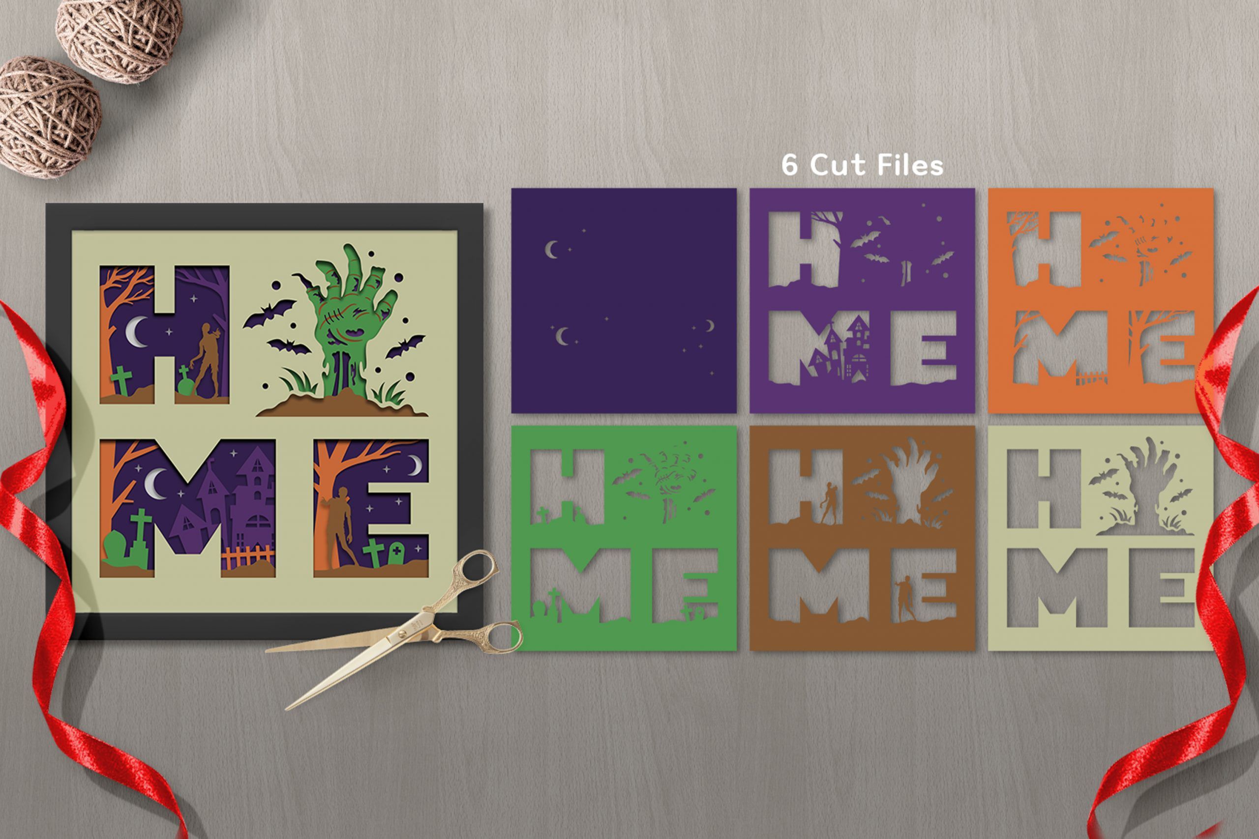 3D Shadowbox Papercut HOME with Zombie in the Graveyard Drizy Studio