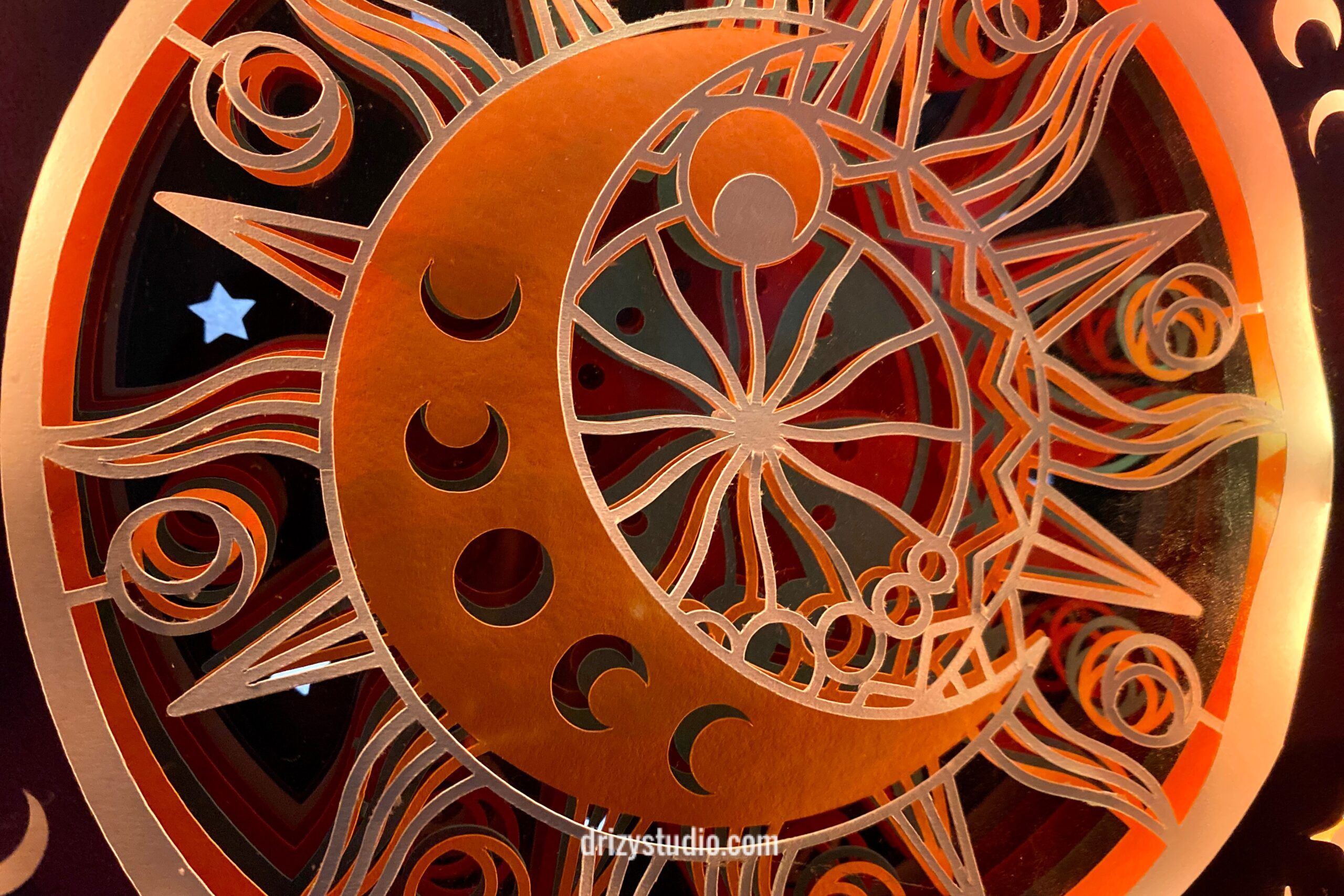 3D Shadowbox Celestial Moon and Sun Layered Papercut - Drizy Studio, image size:2560x1707