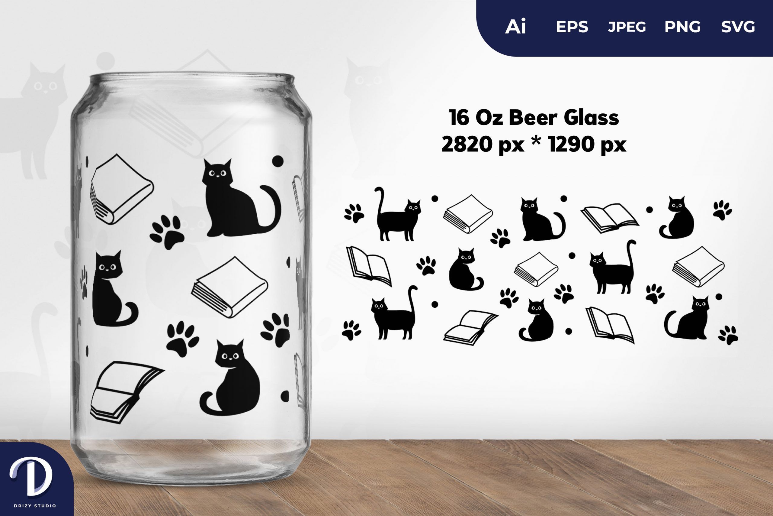 Bundle 6 Cat Libbey Beer Glass Can Wrap SVG 16oz & 20oz