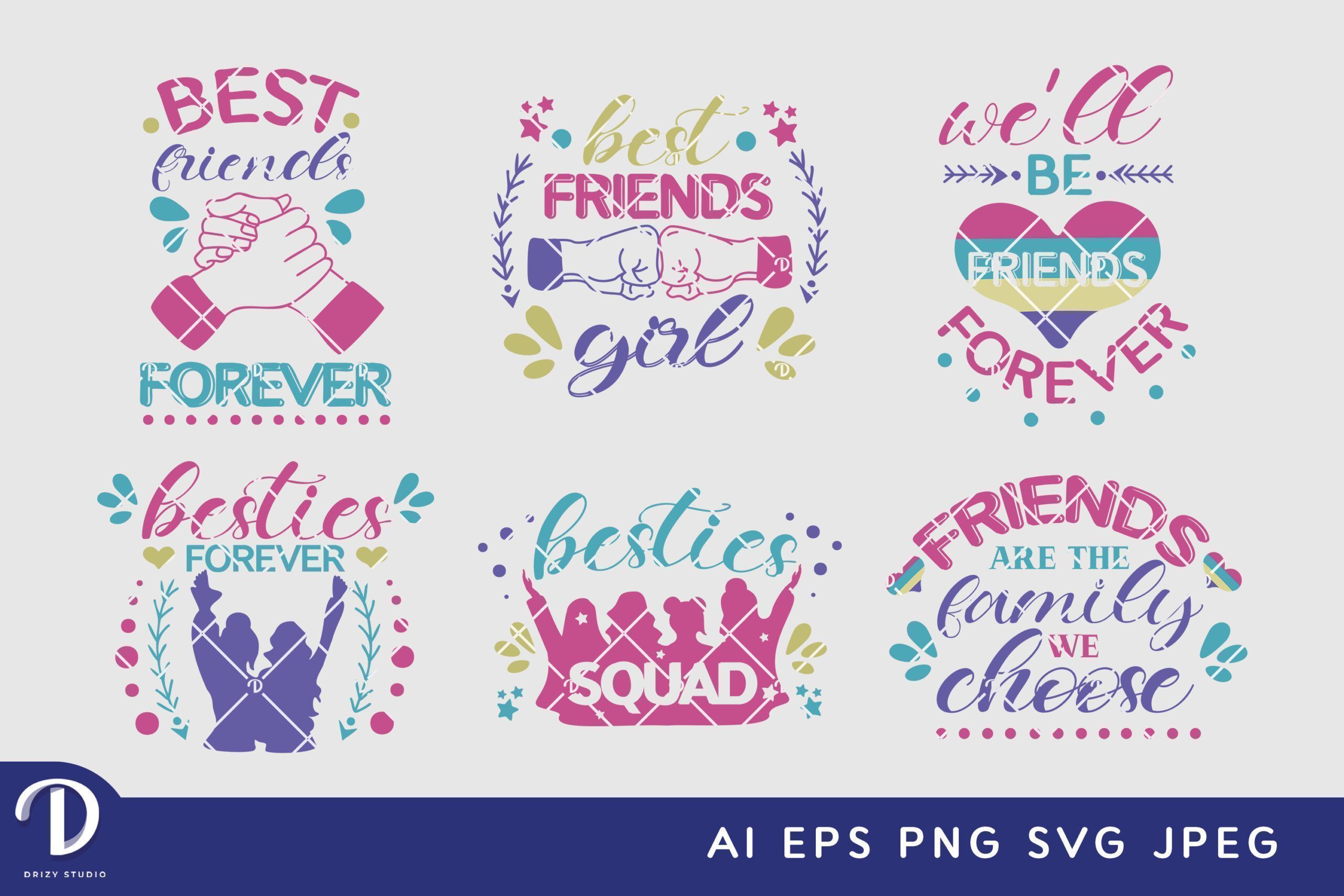 Friendship Quotes, Cute Lettering Sublimation Set, 6 Designs - Drizy Studio, image size:2560x1707