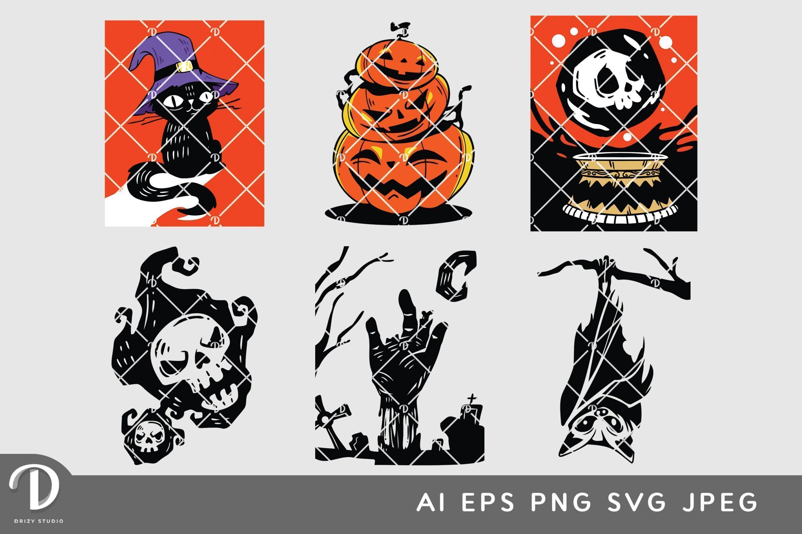 Halloween Decoration Printable Wall Art - 6 Variations - Drizy Studio