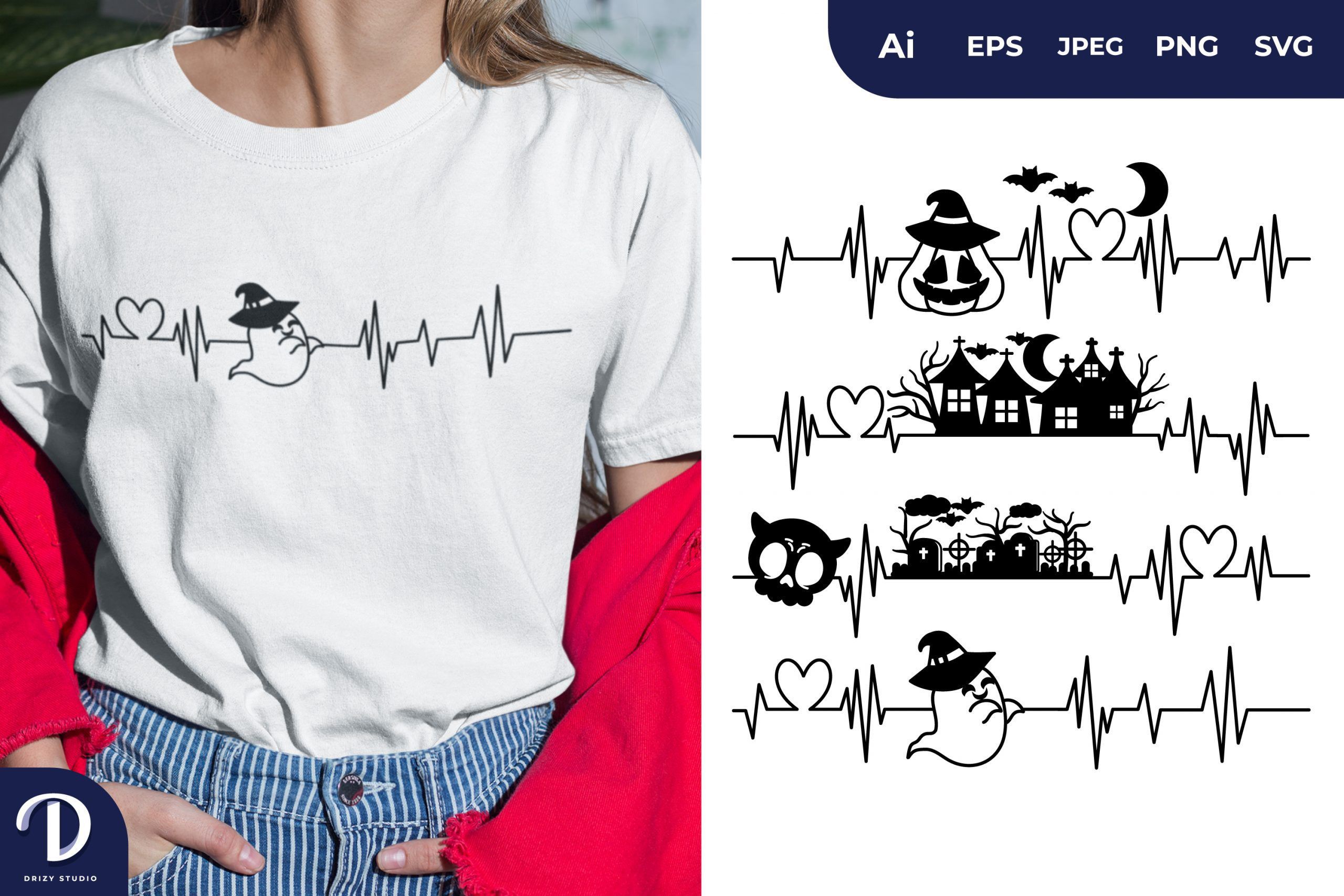 Halloween Heartbeat SVG Bundle, 4 Designs - Drizy Studio