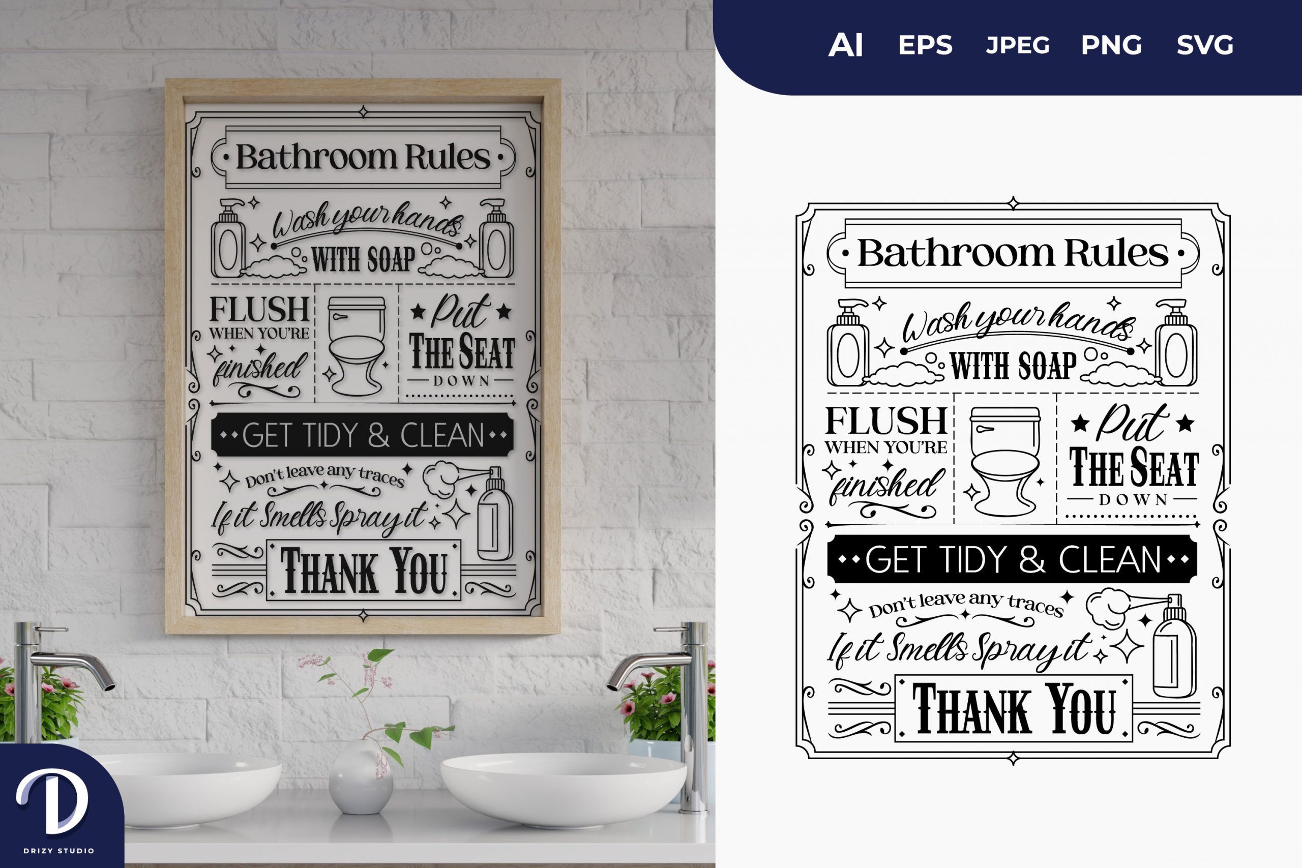 Bathroom Rules Printable A4 Decorative Toilet Sign SVG Drizy Studio