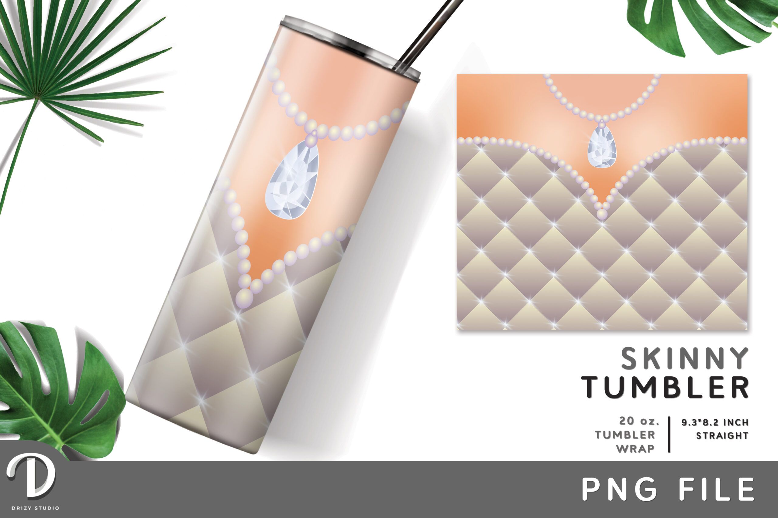 20 oz Glamour Tumbler Wrap, White Dress and Diamond Necklace