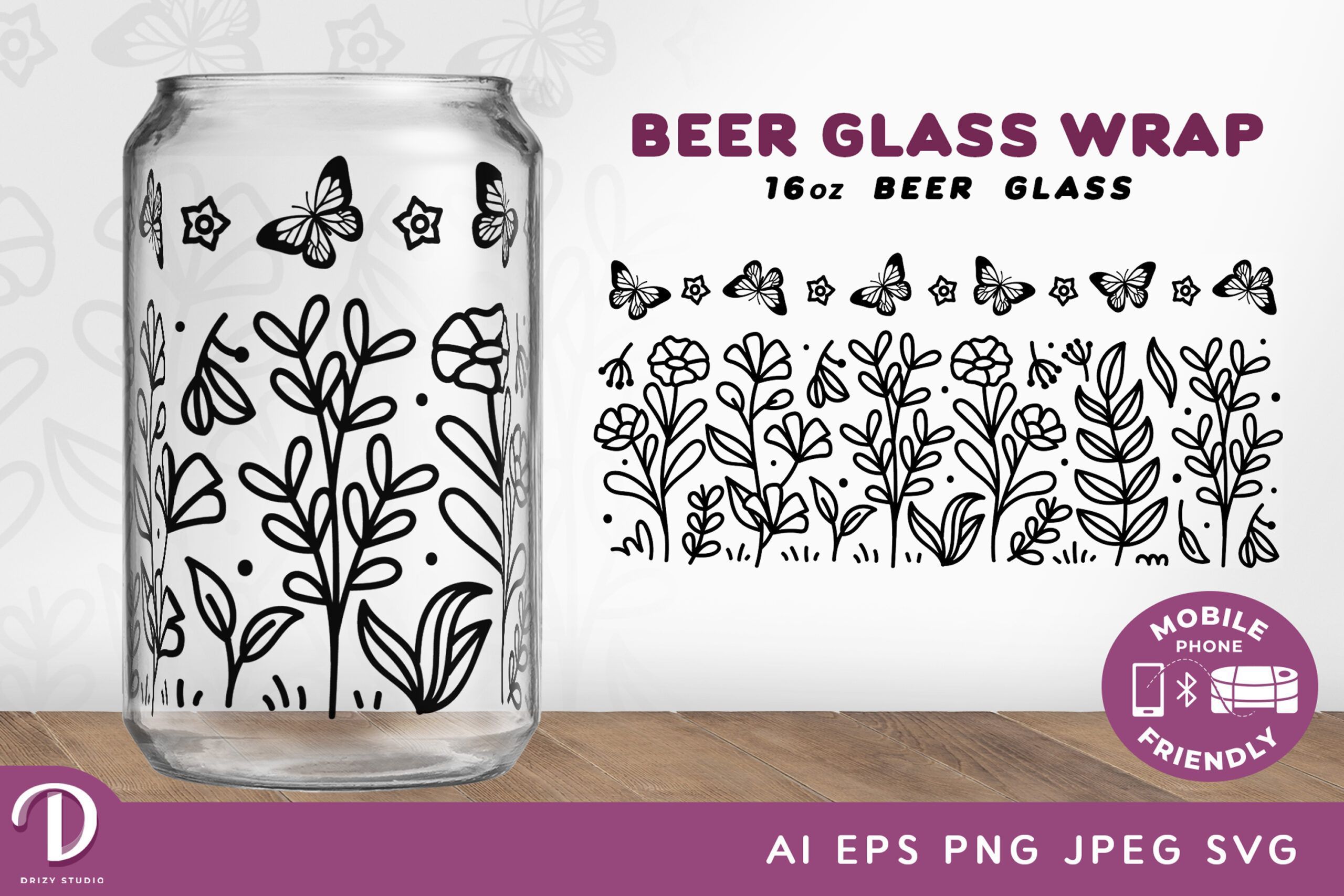 Libbey 16 Oz and 20 Oz Can Glass Wrap Template | Tiger skin for Libbey Can  Shaped Beer Glass