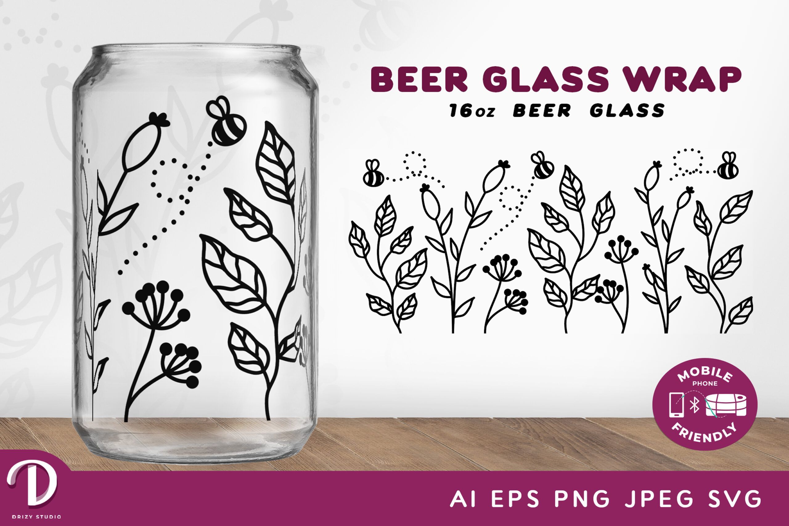 https://drizystudio.com/wp-content/uploads/2022/08/Wildflower-SVG-16oz-Libbey-Glass-Can-Wrap-with-Cute-Bees-scaled.jpg