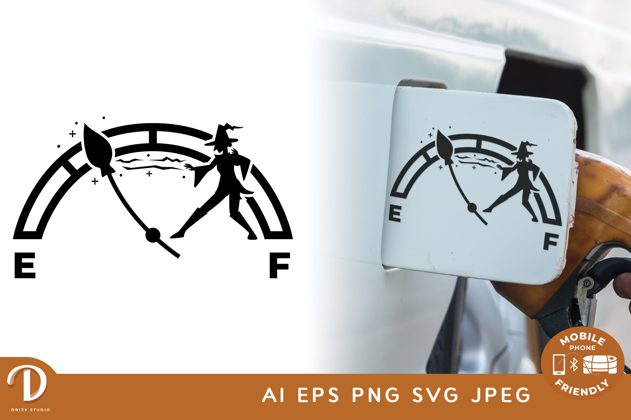 Gas Tank Decal SVG Halloween Witch's Magic Broomstick Gauge SVG