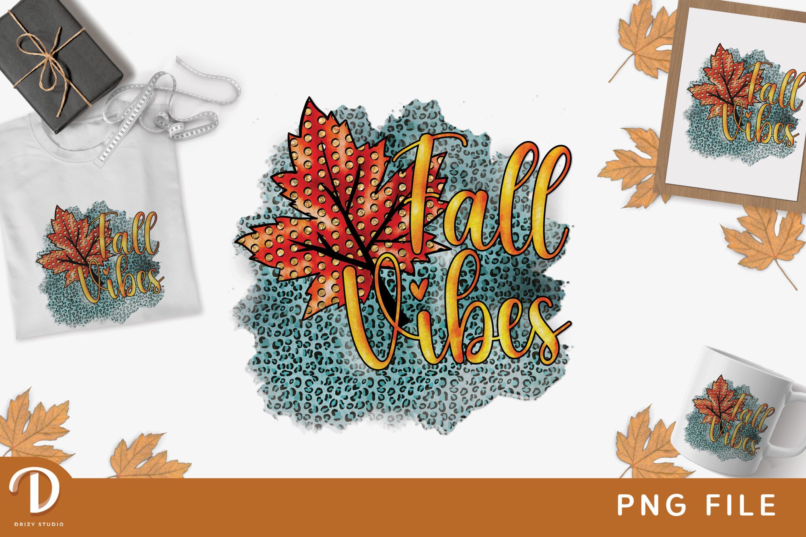 Fall Shirt Sublimation - Fall Vibes - Maple Leaf & Leopard Print