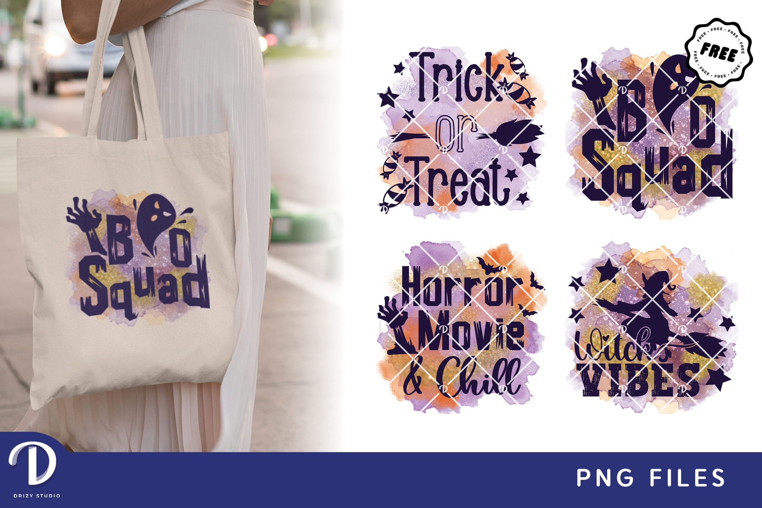 Halloween Shirt Sublimation in Pastel Watercolor, Set of 4 - Drizy Studio