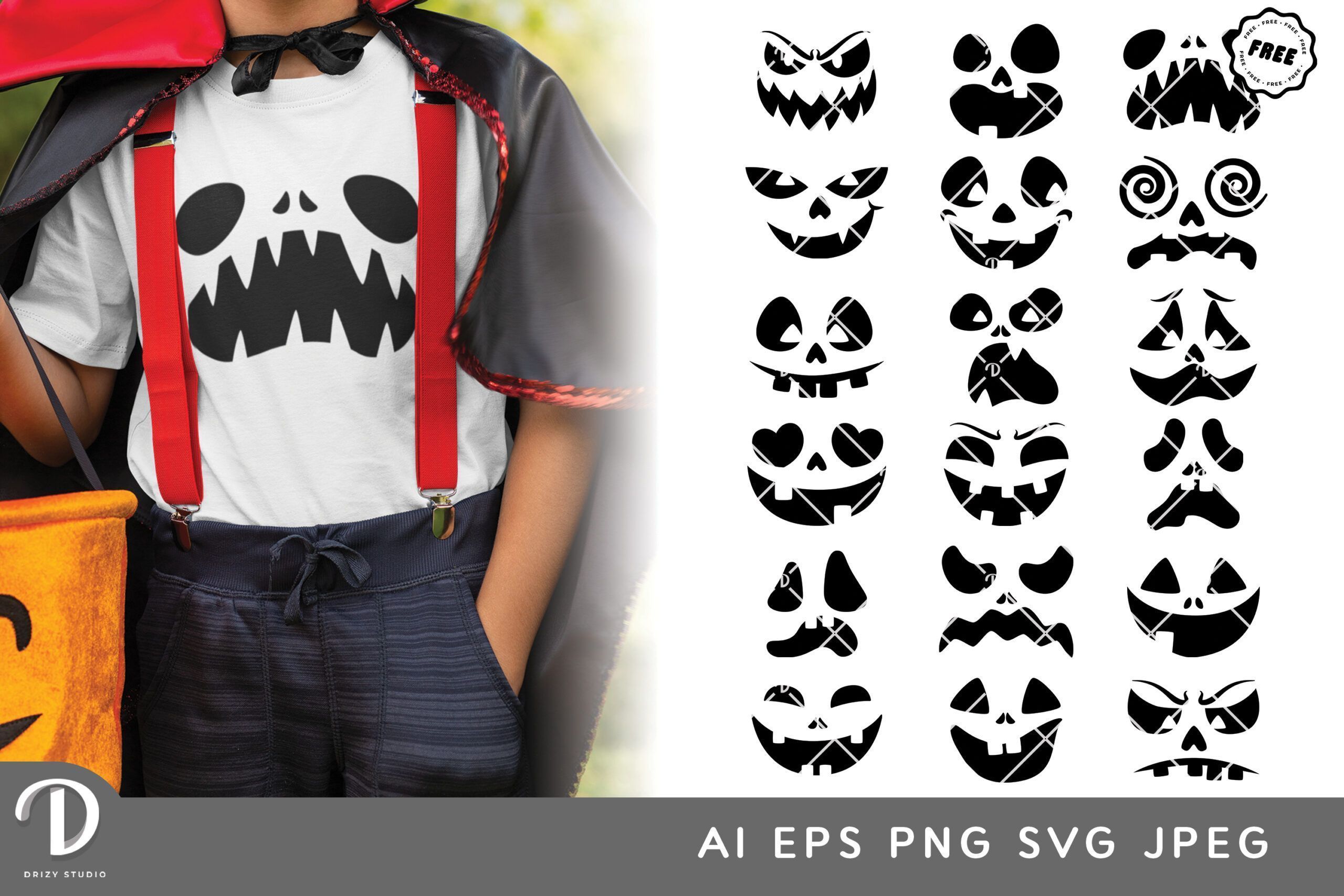 18 Pumpkin Faces Big Bundle, Spooky, Funny Halloween SVG - Drizy Studio