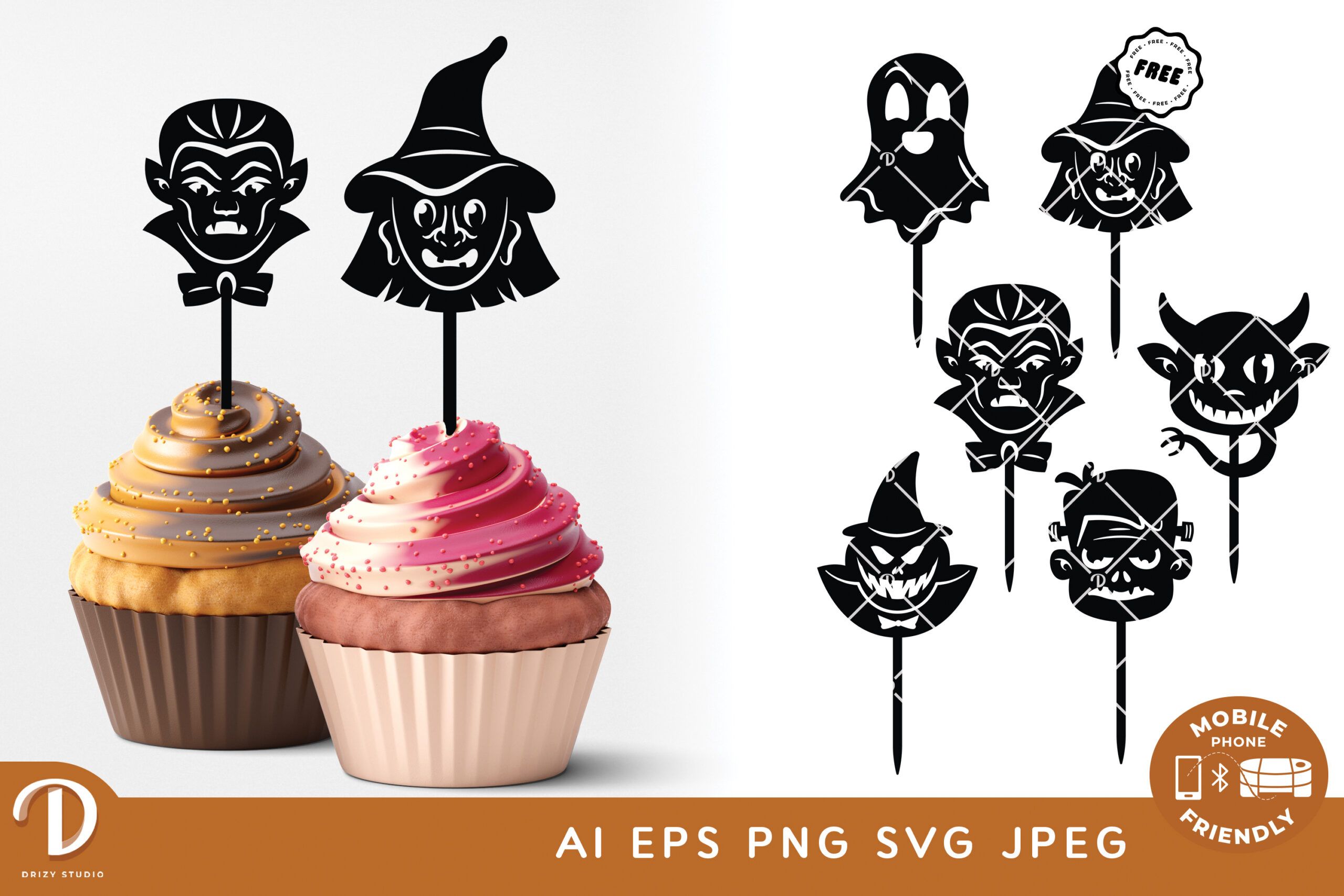 Scary Character Halloween Cake Toppers, Bundle of 6 Drizy Studio