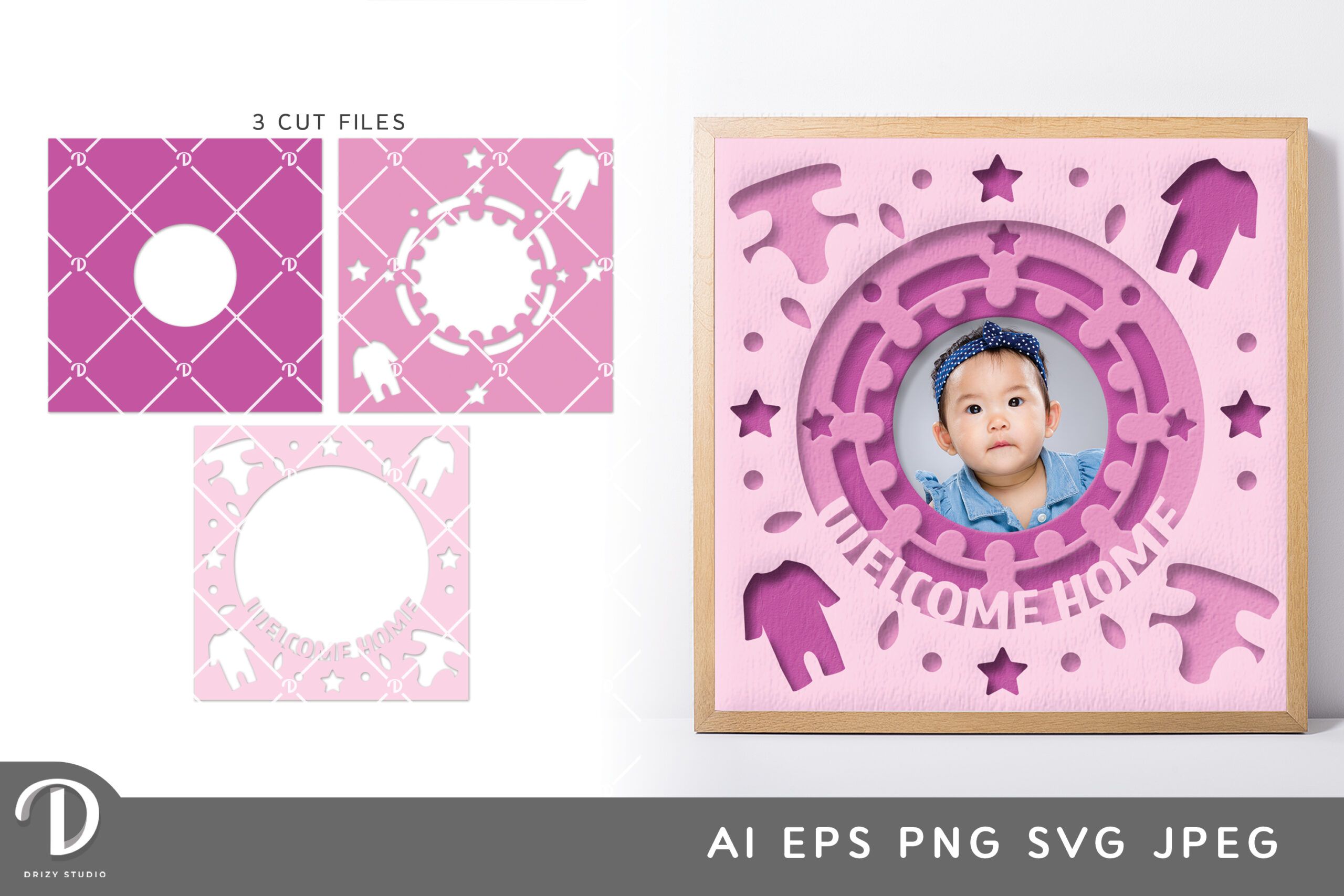 Baby Photo Frame 3D Layered Paper Cut Home Paper Cut Drizy Studio