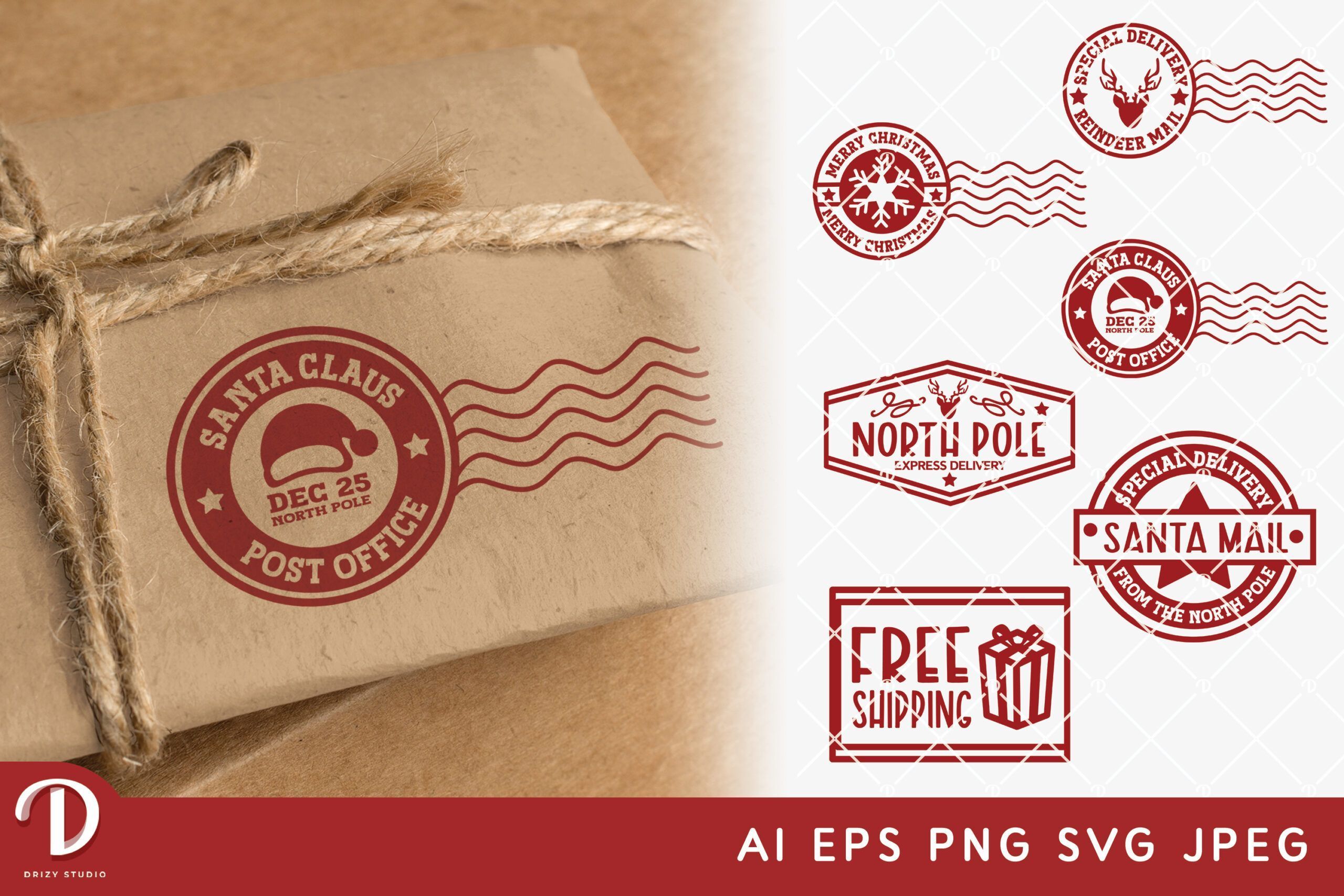 North Pole Post Mail Stamps SVG. Christmas designs