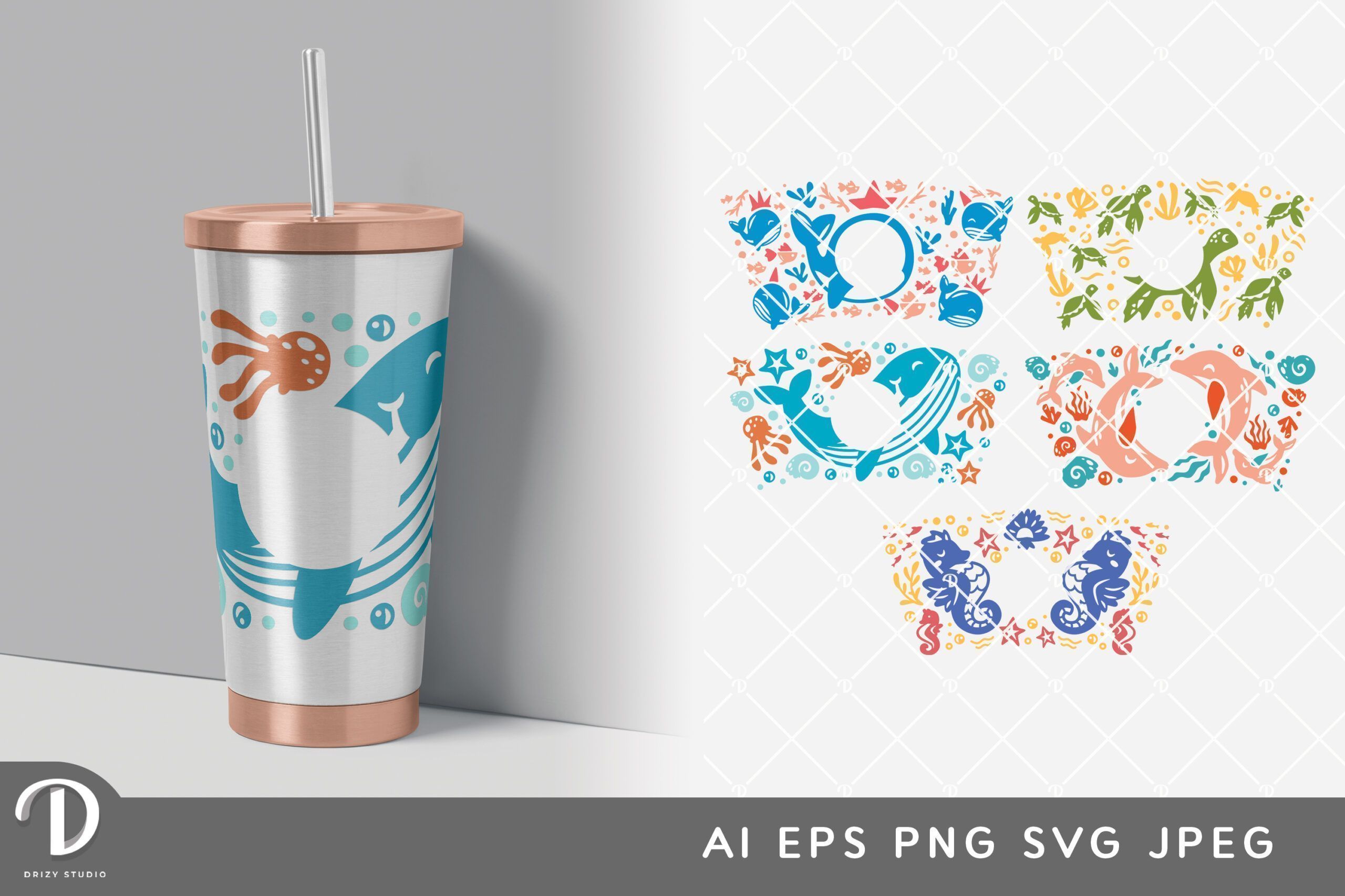 Ocean Animal Cold Cup Wrap Size 16oz Drizy Studio