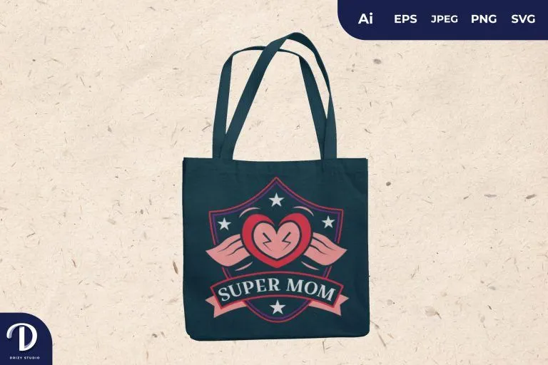 reusable grocery bag with Super Mom design