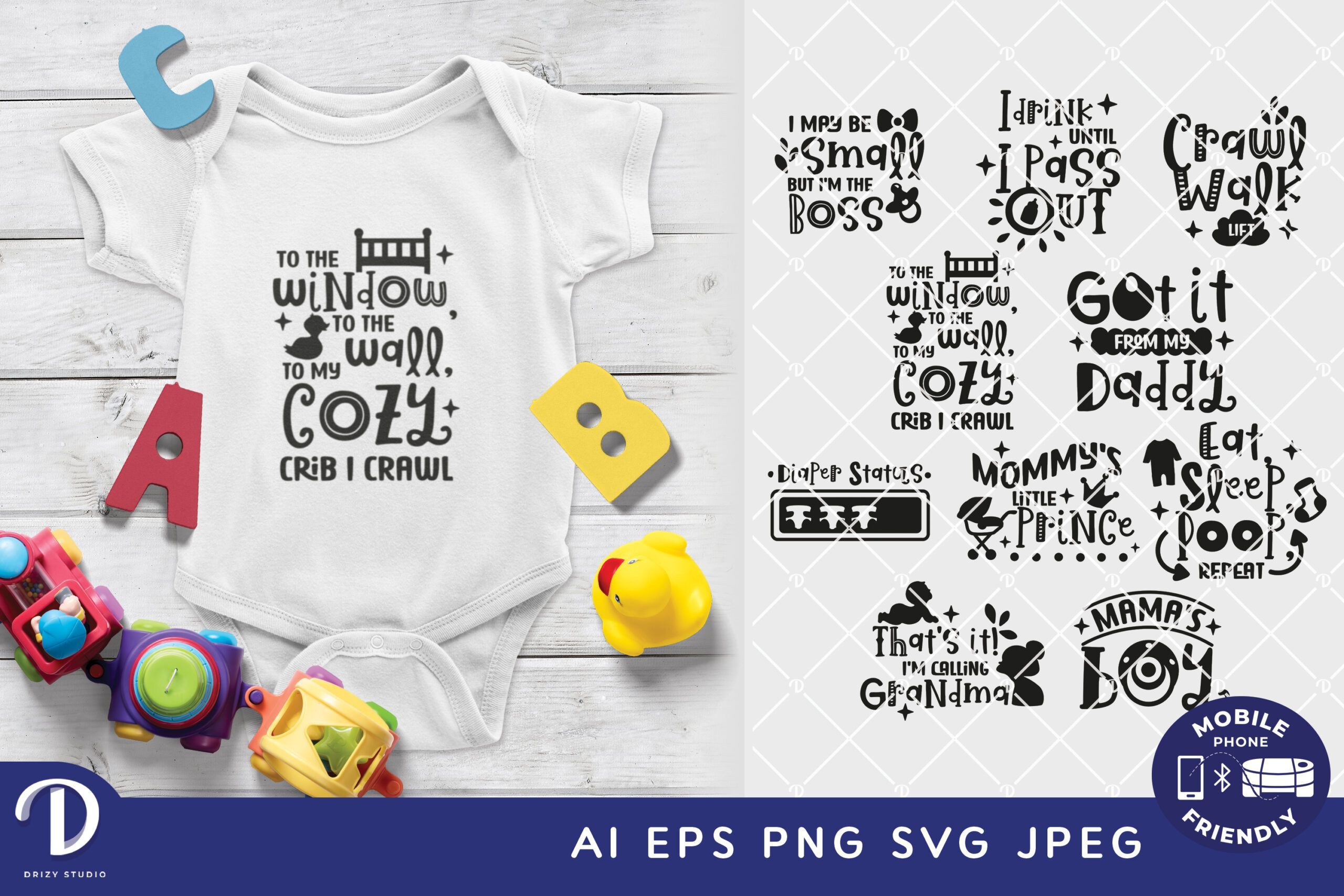 Baby Born Funny Quotes SVG - Baby Onesie SVG Set - Drizy Studio