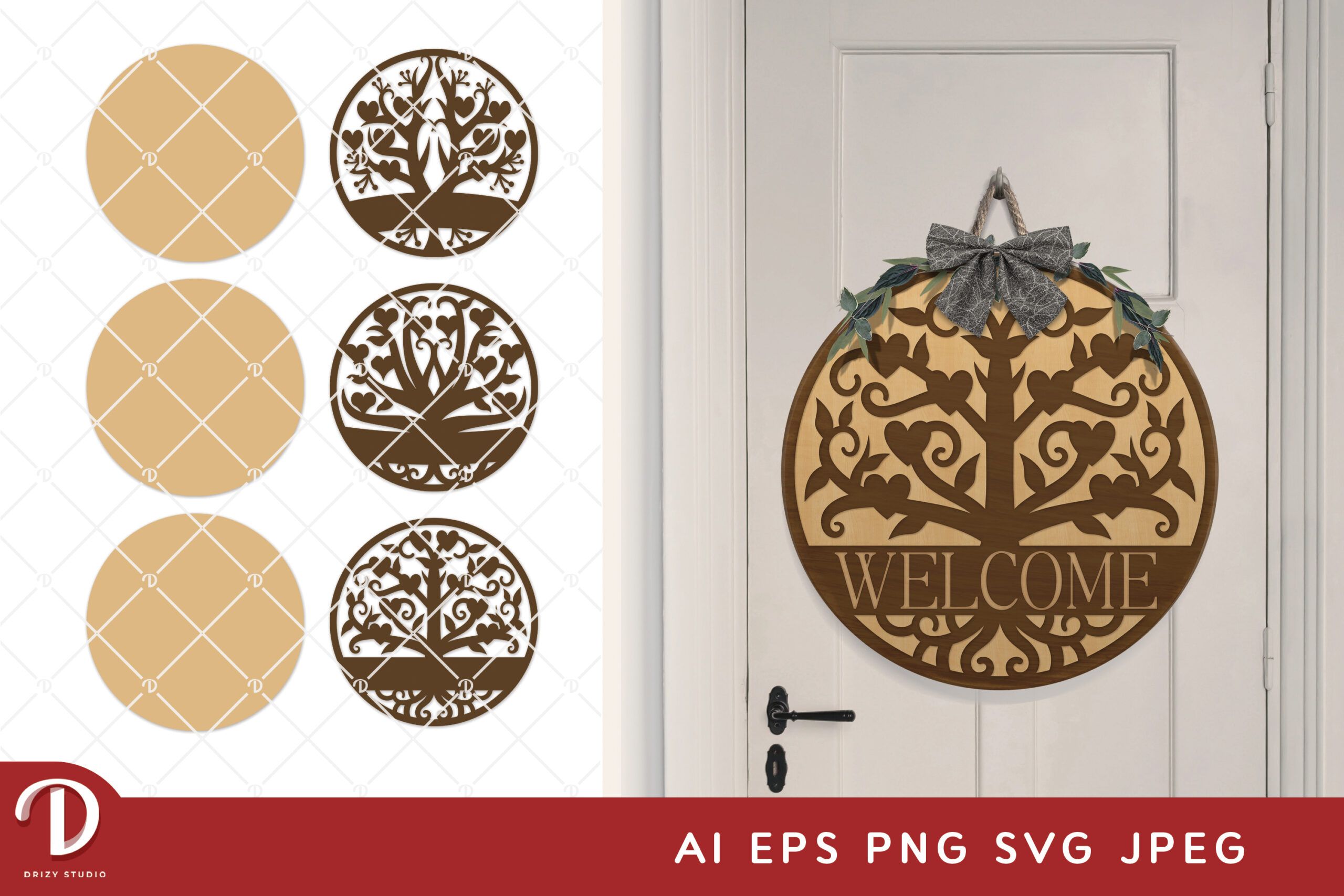 Split Tree of Life Round Sign SVG - Split Monogram Family Tree - Drizy ...