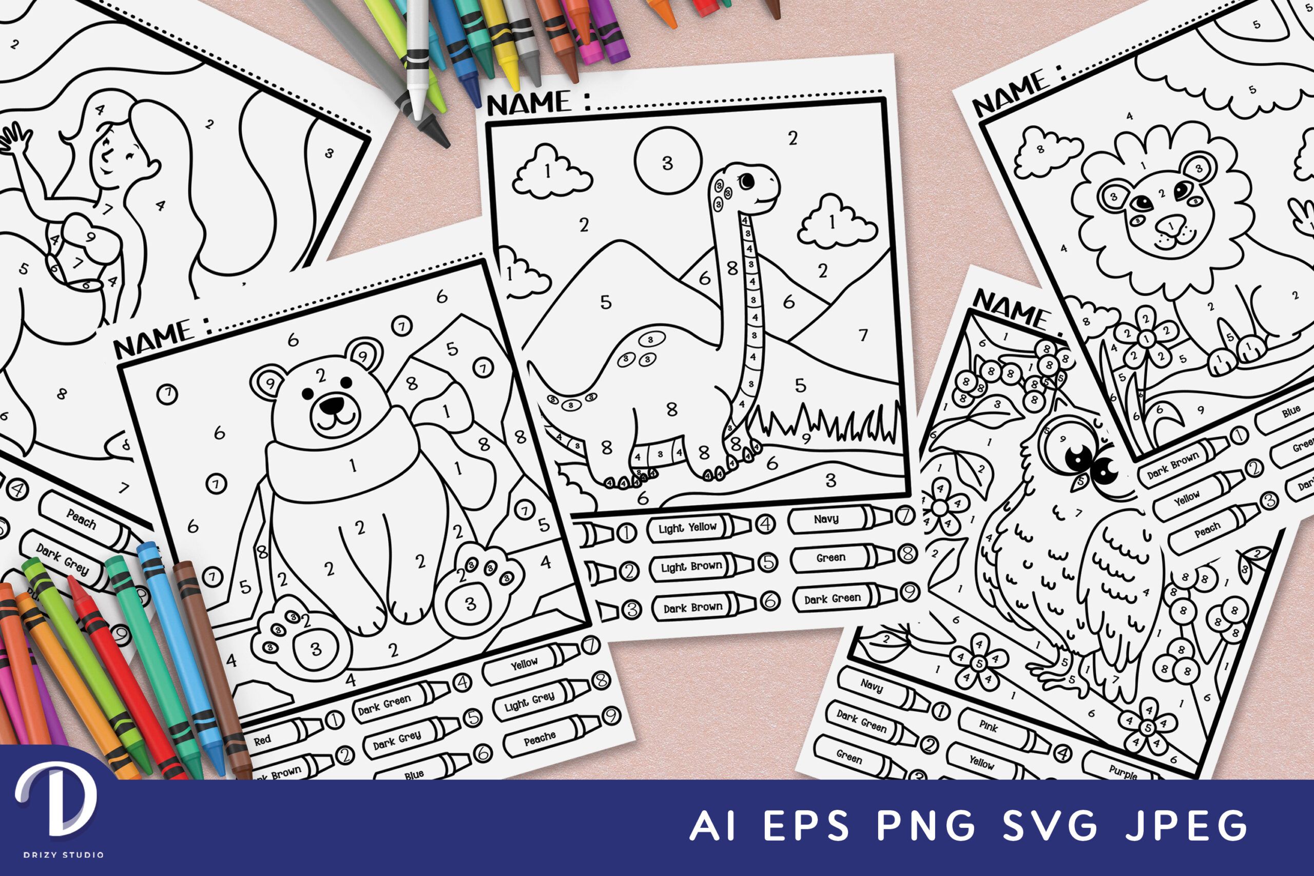 Printable Animal Coloring Sheet for Kids - Set of 5 - Drizy Studio