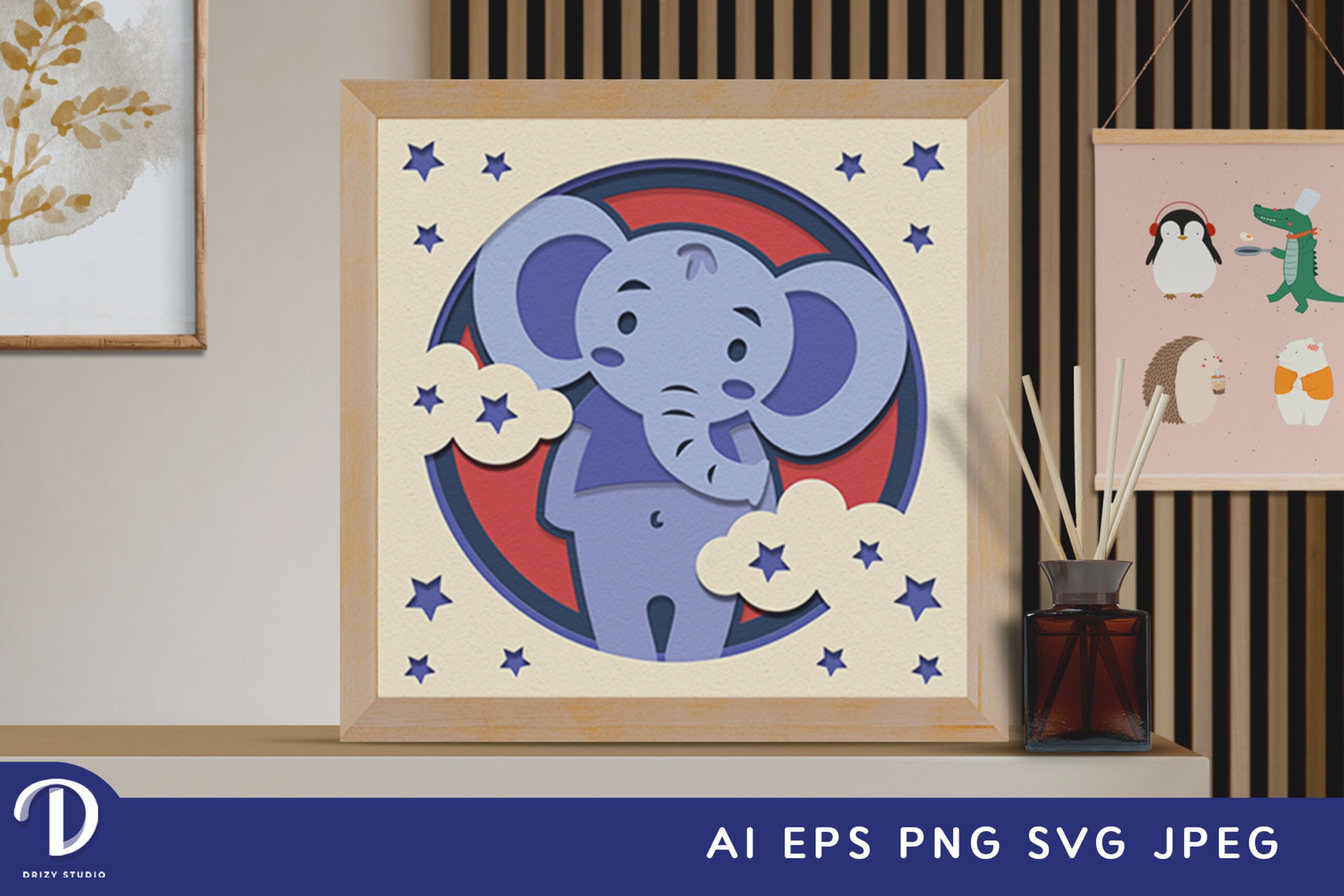 Baby Elephant 3D Shadow Box Calf Shadow Box Drizy Studio