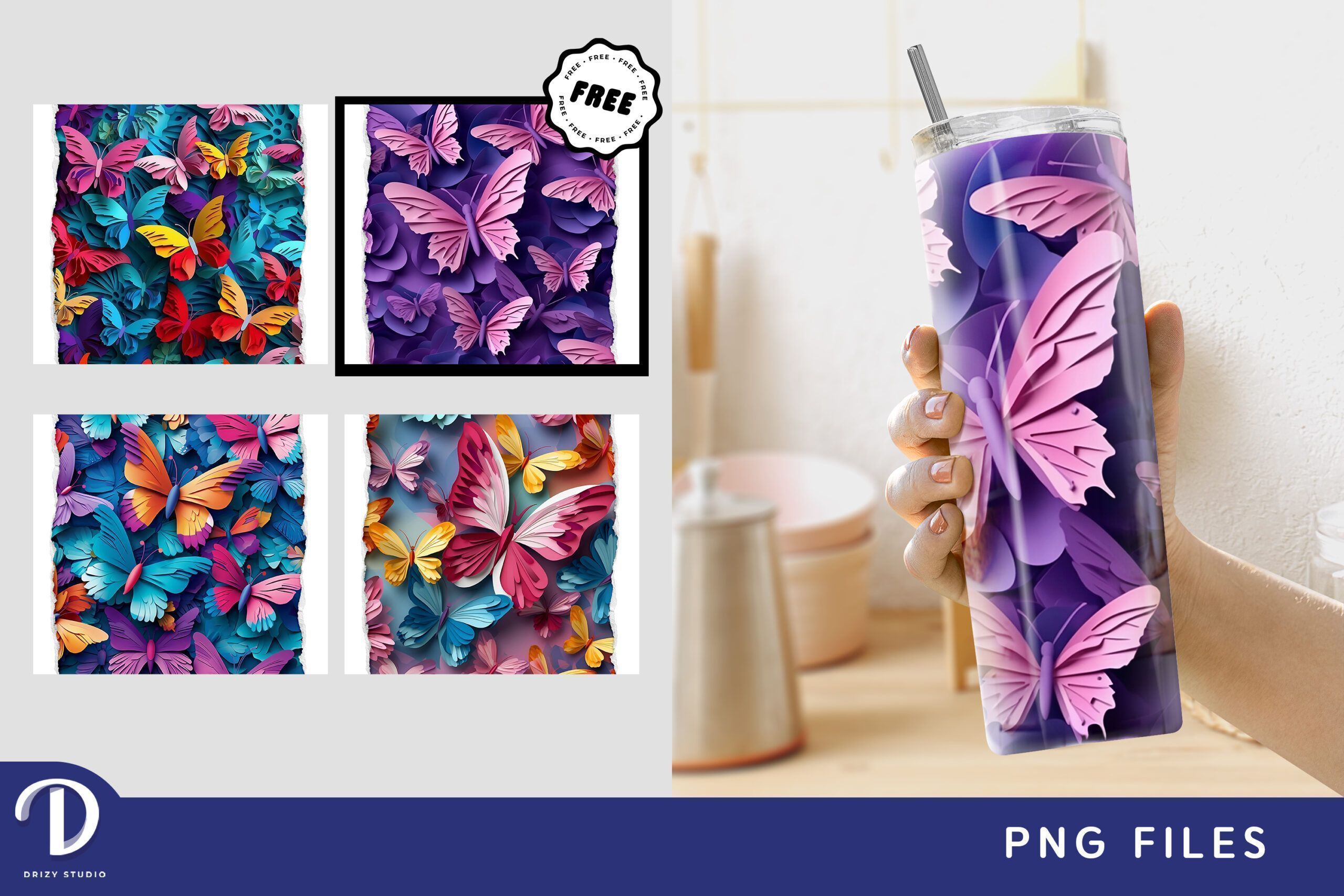 Beautiful and Colorful Butterfly - 20oz 3D Tumbler Wrap Design - Drizy ...