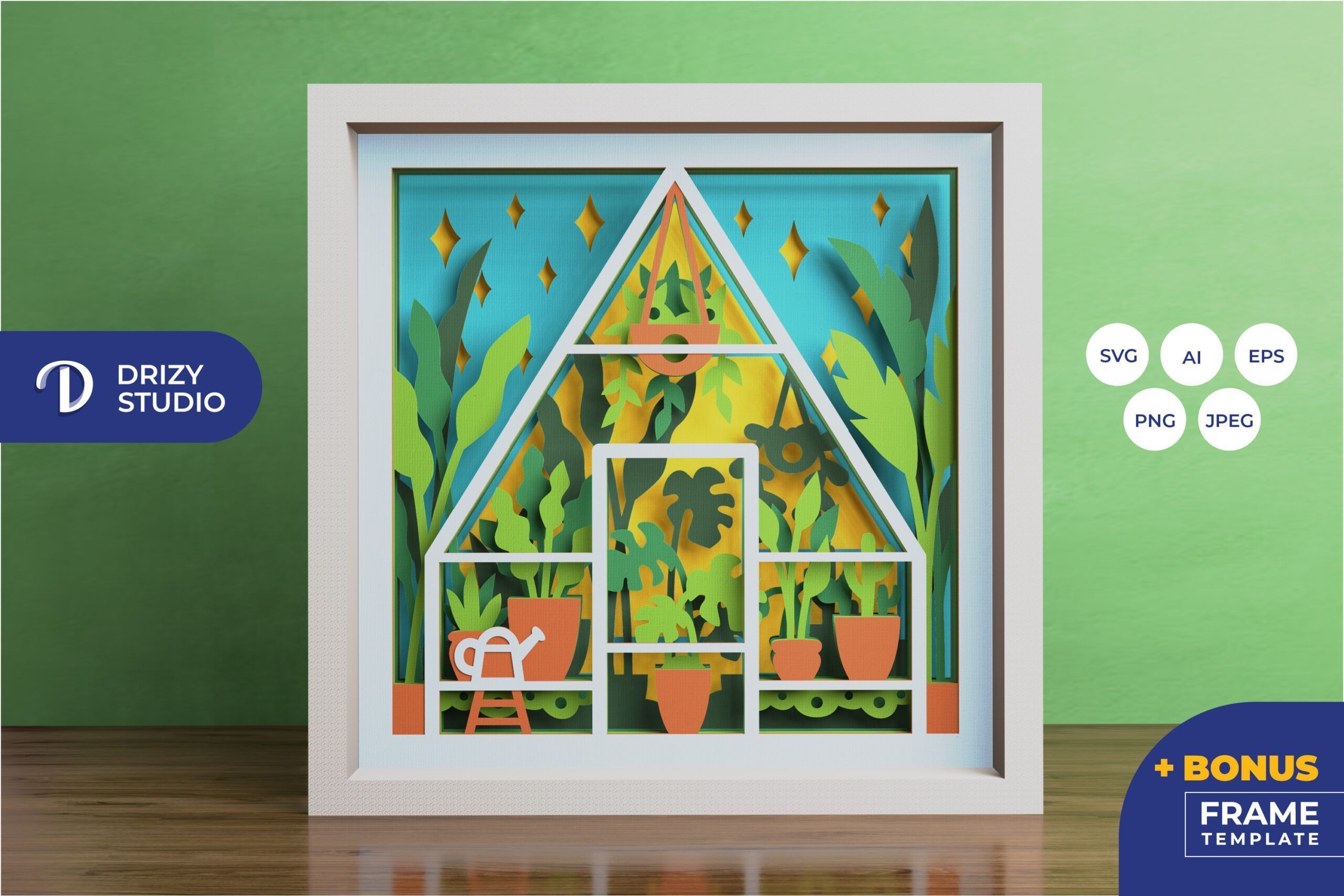 Green Garden House 3D Shadow Box Green House 3D Light Box Drizy Studio