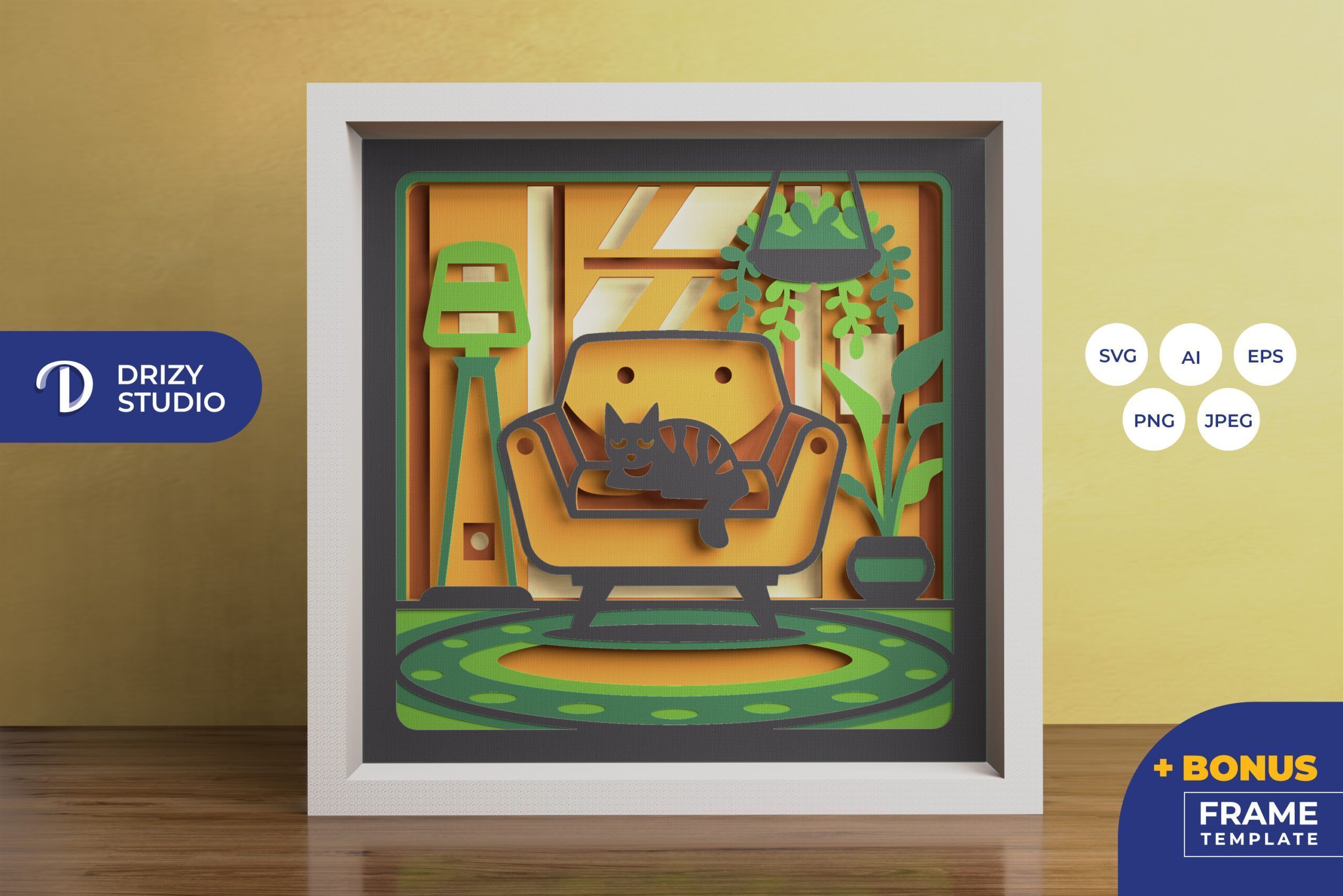 Cat Sleeping on The Couch 3D Shadow Box (1)