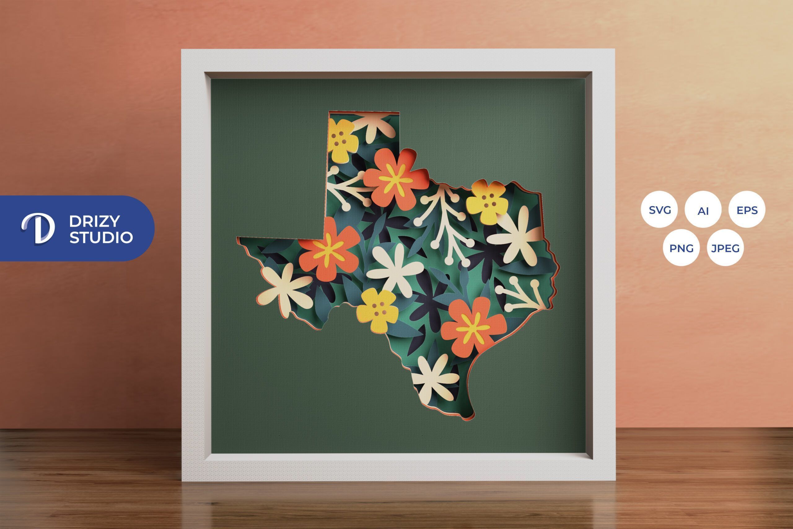 Floral Texas Map 3D Shadow Box (1)