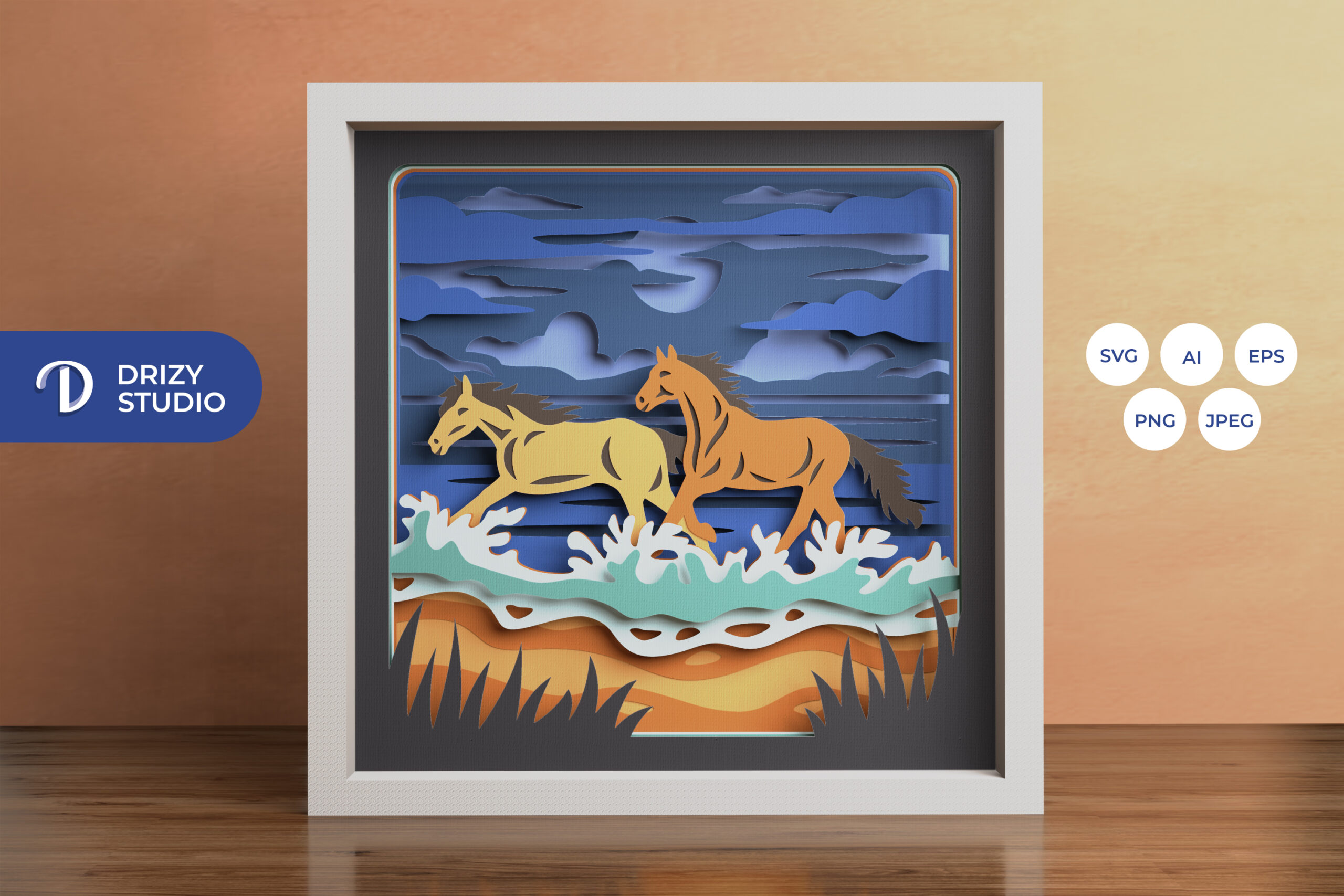 Horse On the Beach 3D Shadow Box (1)