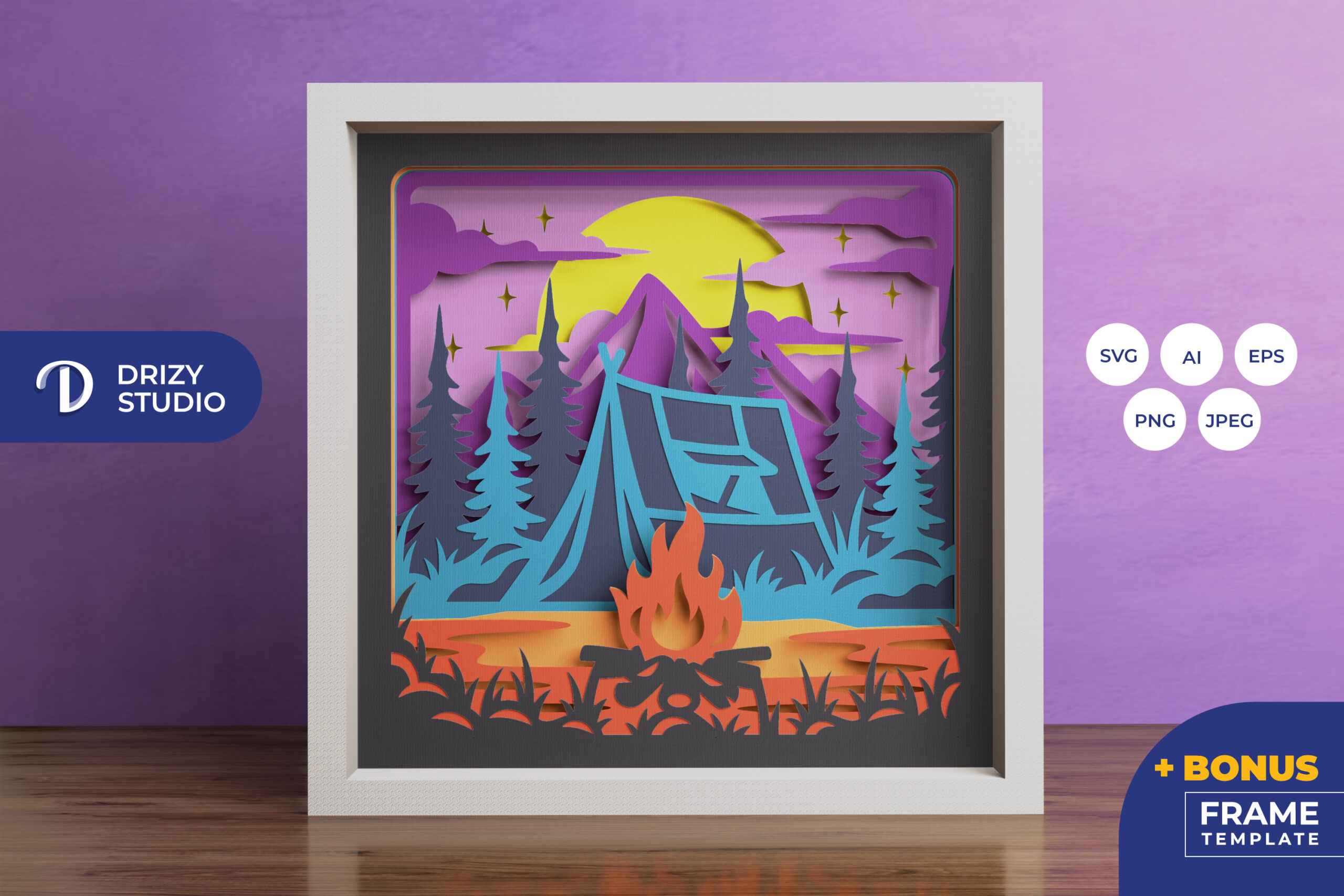 Camping with Mountains View 3D Shadow Box (1)