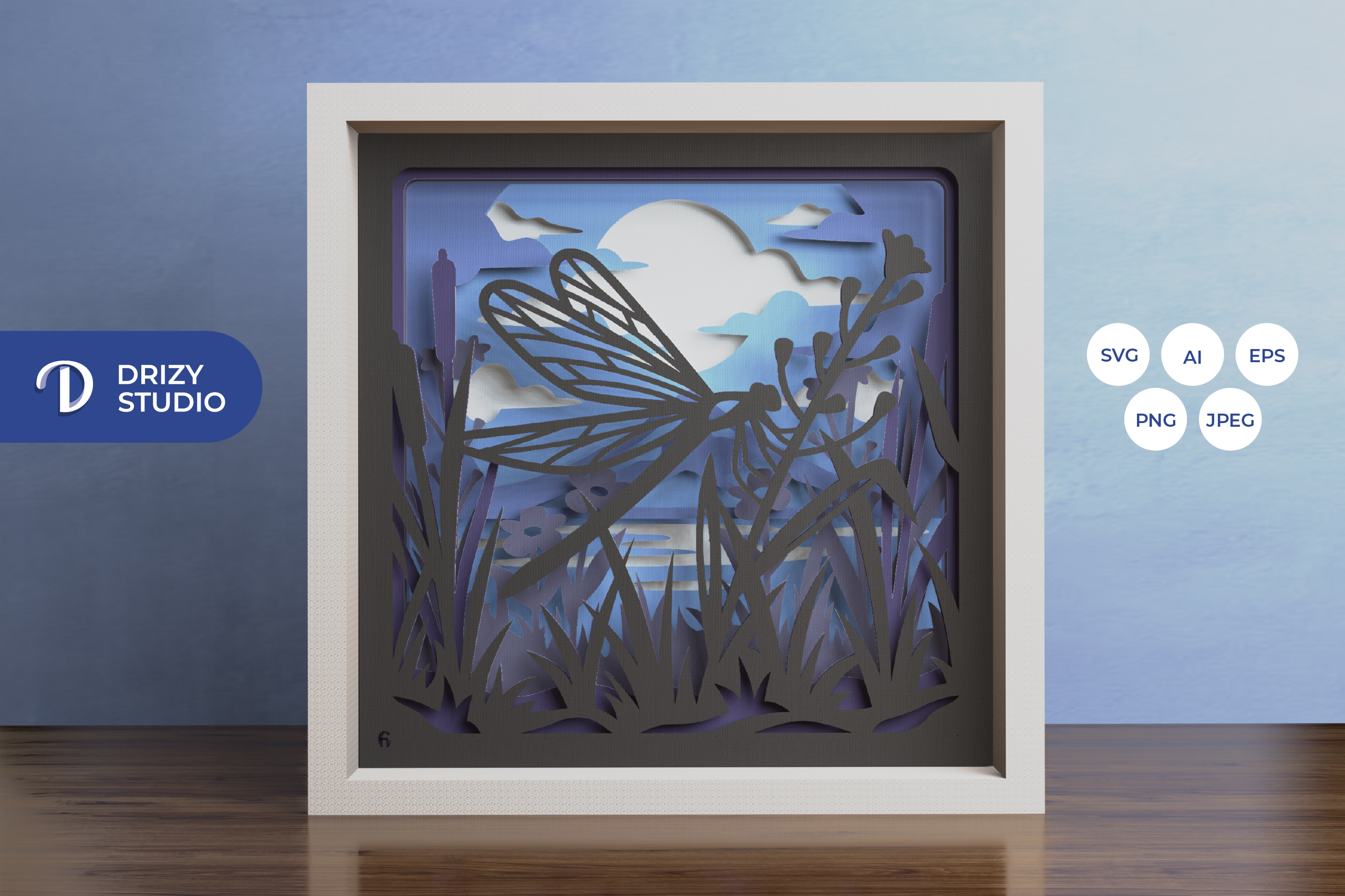 Dragonfly in a Wetland 3D Shadow Box (1)