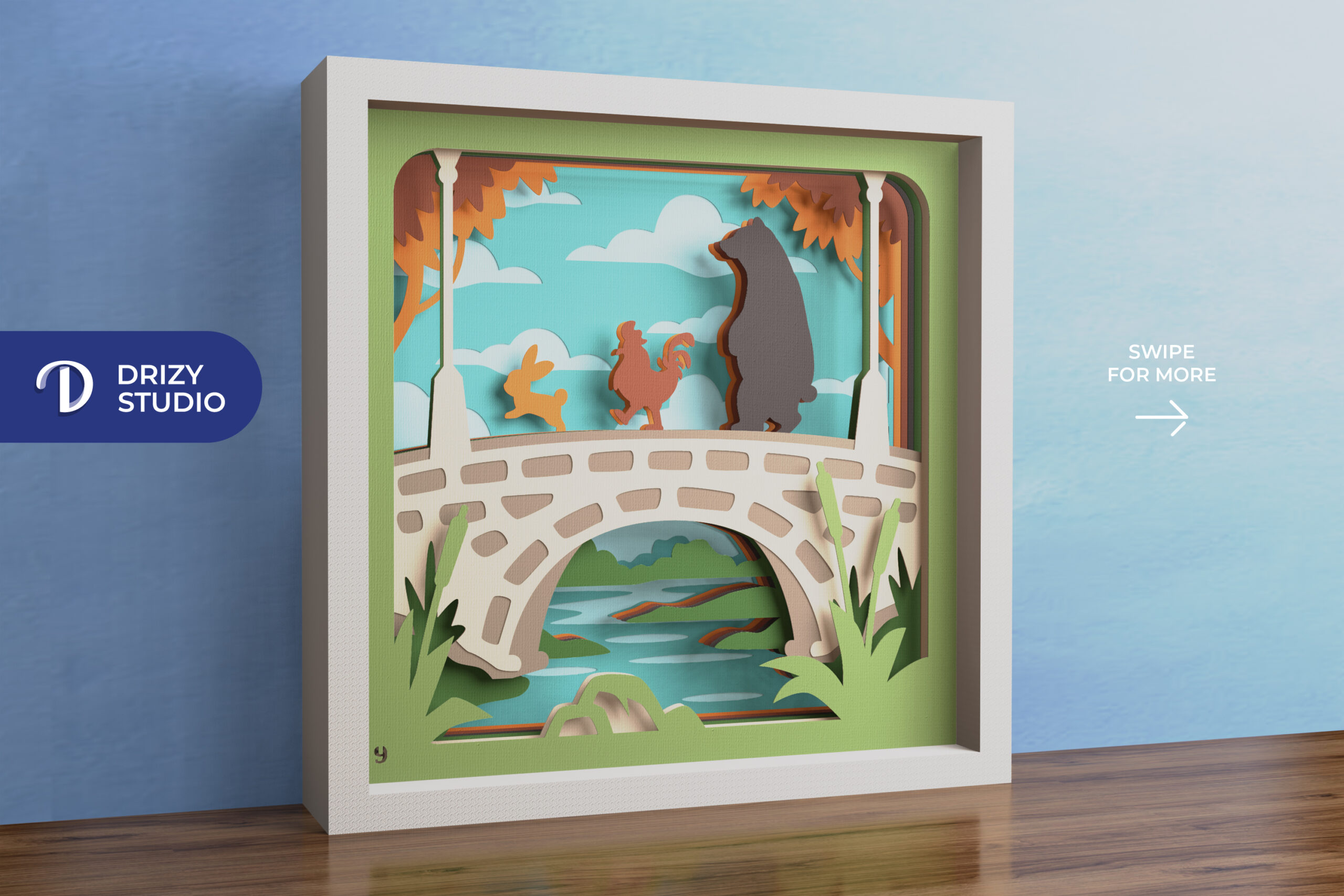 フェアリー　3D アート Animal Fairytale World 3D Layered Paper Cut - Bunny, Chicken