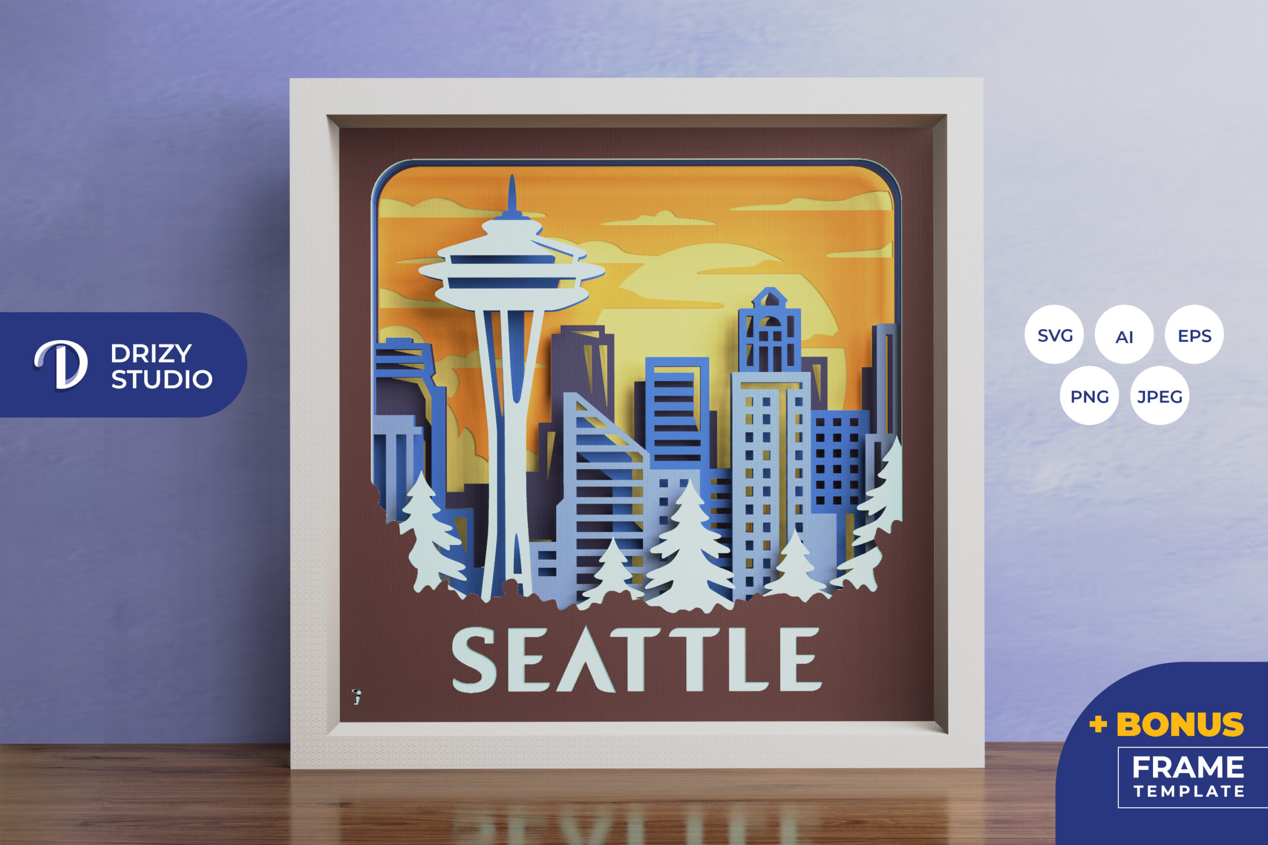 Seattle Skyline 3D Shadow Box Seattle 3D Shadow Box Drizy Studio